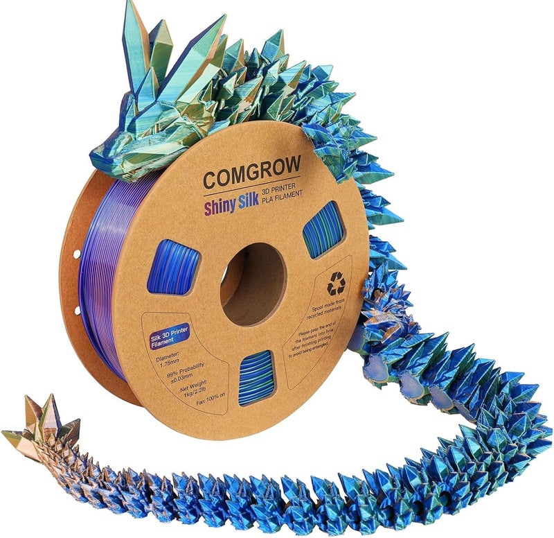 Comgrow Silk Shiny Blue Purple and Yellow 3D Printer Filament, 3D Printing Materials Silk PLA 1.75mm, 3D Printing Filament +/-0.02mm, 1kg/2.2lbs Silk PLA - Image 1